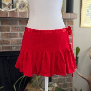 Y2k red mini skirt, Pleated Mini Skirt with Side Tie and zip